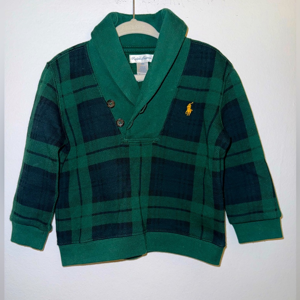 Ralph Lauren plaid shawl collar sweatshirt size 18 months.